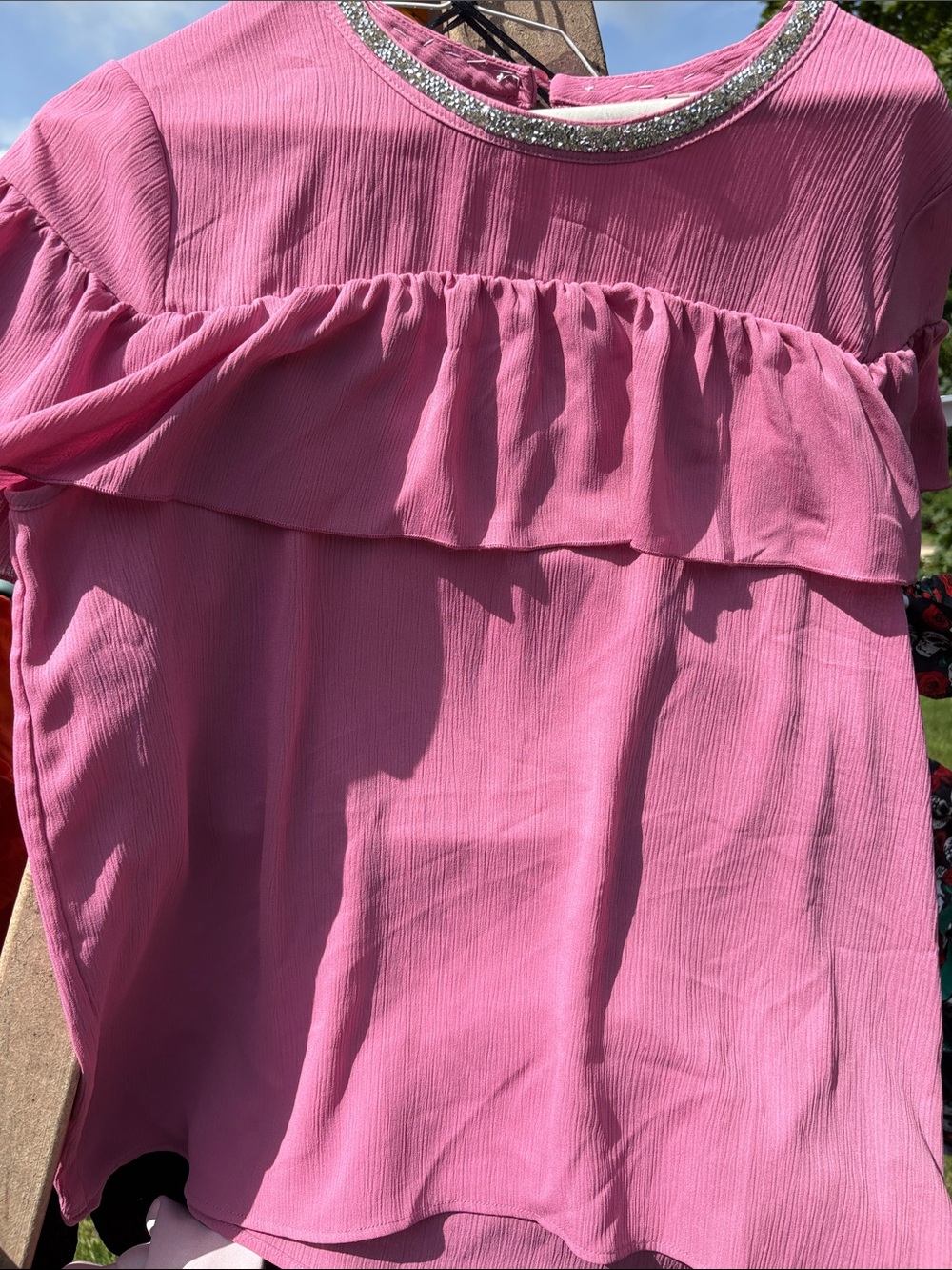 Juicy Couture Pink Ruffled Blouse with Sparkle Trim